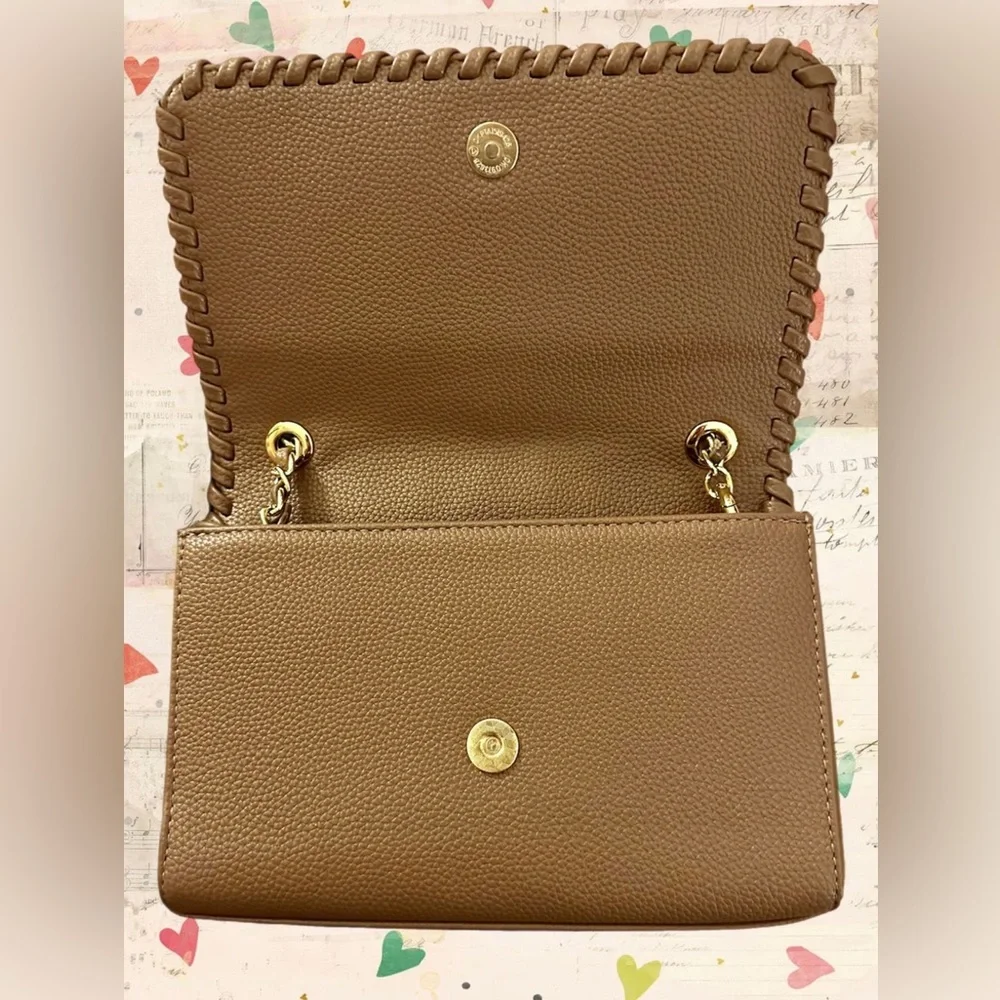 Tory Burch Leather Marion Whipstitch Crossbody Bag with Leather/Gold Chain Strap